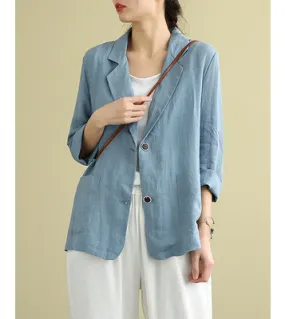Blazer casual monopetto a maniche lunghe da donna in stile artistico primavera autunno Cappotti vintage in lino di cotone sciolt