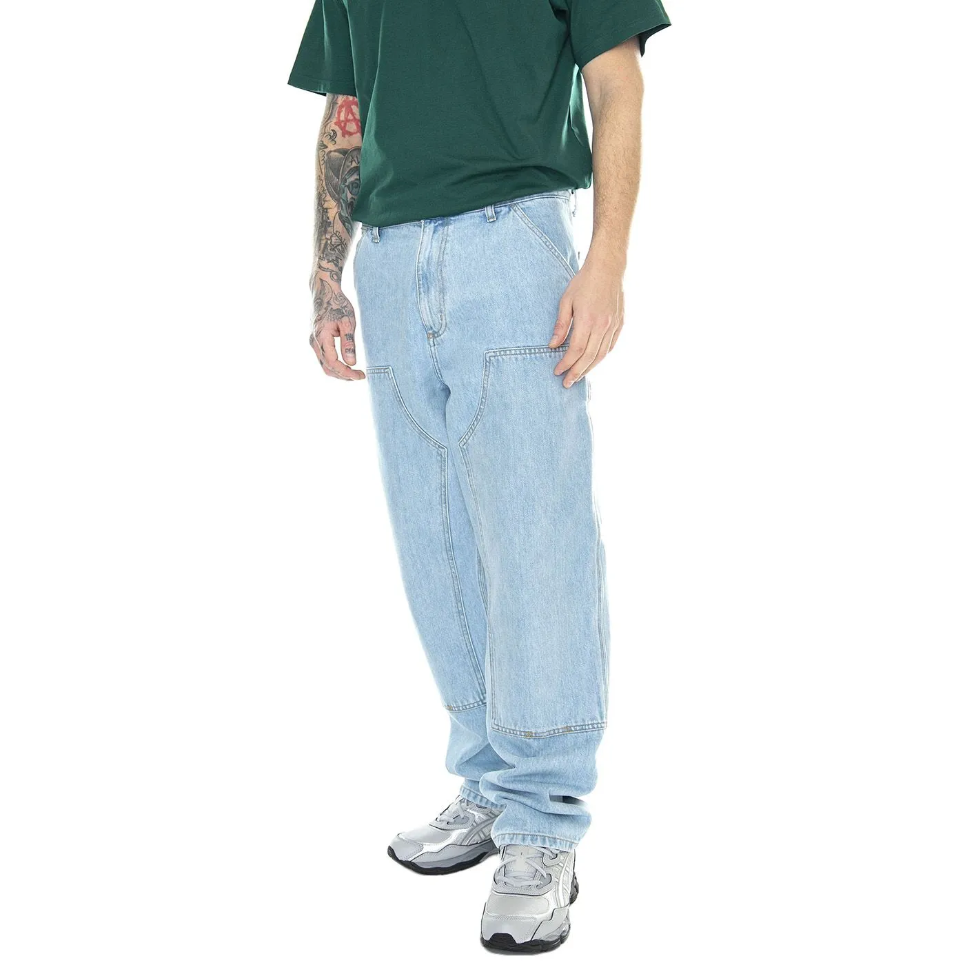 CARHARTT WIP Double Knee Pant Blue /heavy stone bleached - Pantaloni Denim Jeans Uomo Blu    