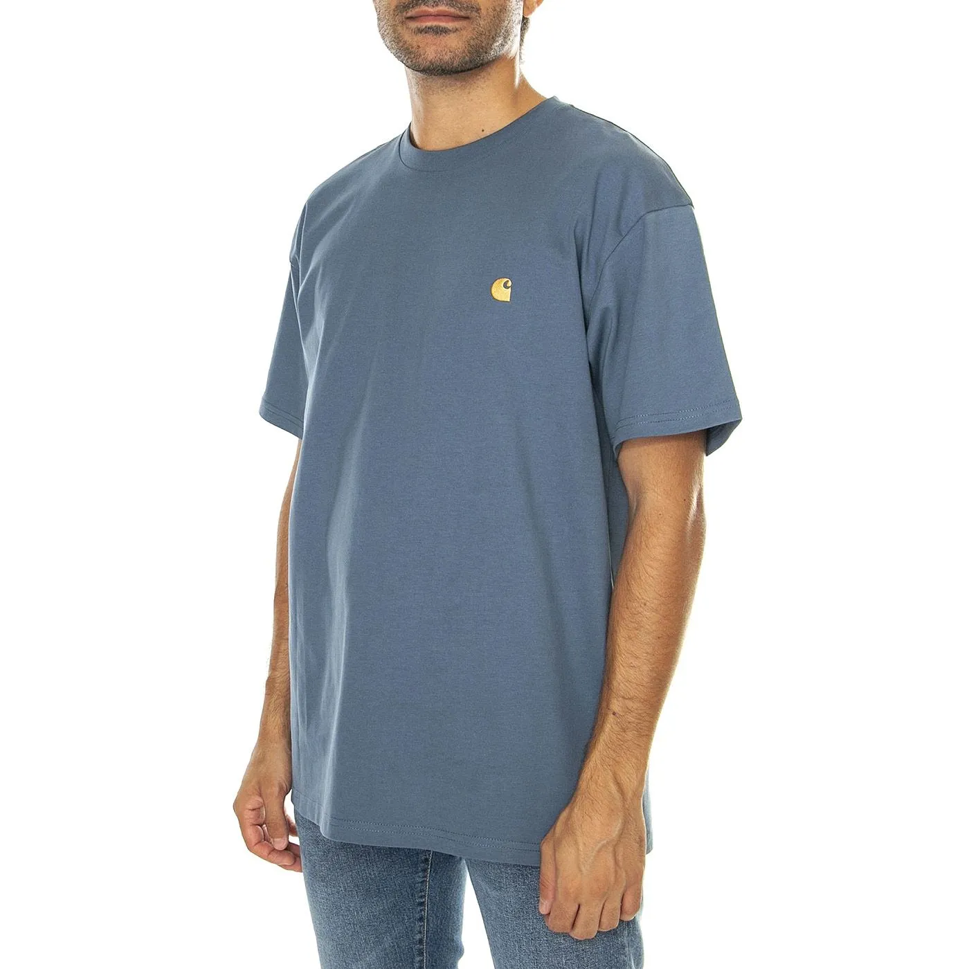 CARHARTT WIP S/S Chase T-Shirt Positano / Gold - Maglietta Girocollo Uomo Blu    