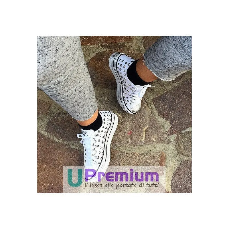 Converse All Star Platform Bianche Nere Borchie Argento Vintage
