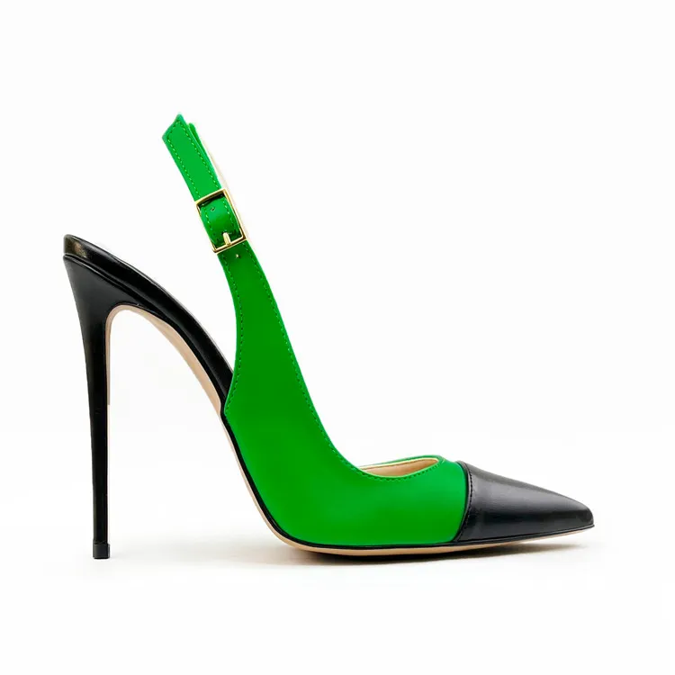 DÉColletÉ slingback pelle verde/ nera  – Cod. 31750 