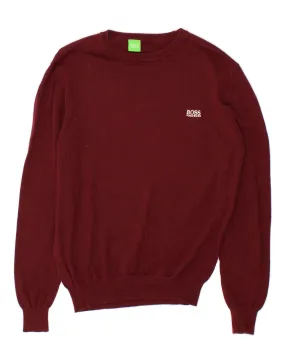 HUGO BOSS Mens Crew Neck Jumper Sweater Medium Burgundy Cotton