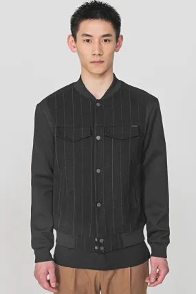 Pin Stripe Bomber Sweatshirt Black