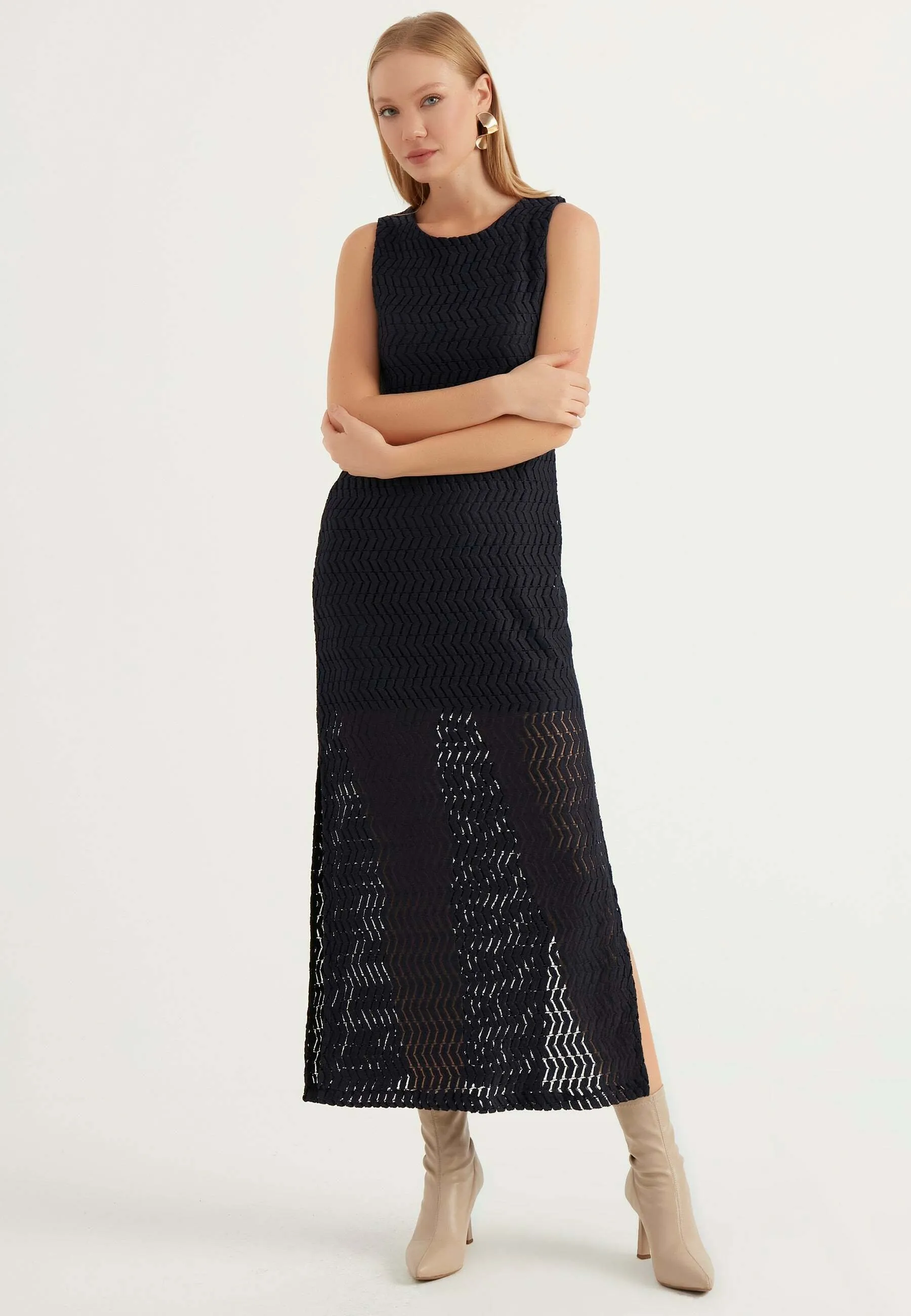 SLIT DETAILED MAXI SLEEVELESS DRESS - Vestito lungo